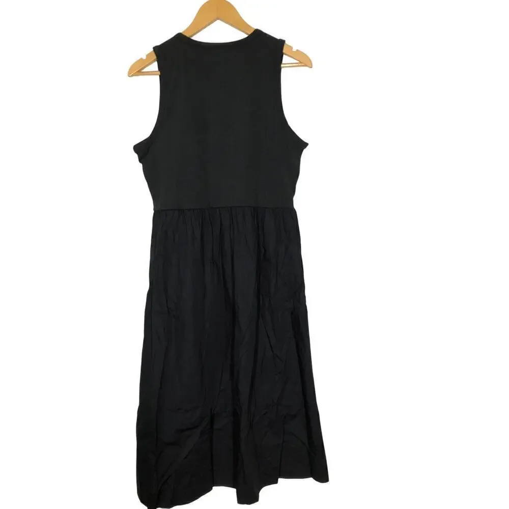 J. Crew Factory Dress High-Neck Mix-Knit Sleeveless A-Line Midi Black NWT M